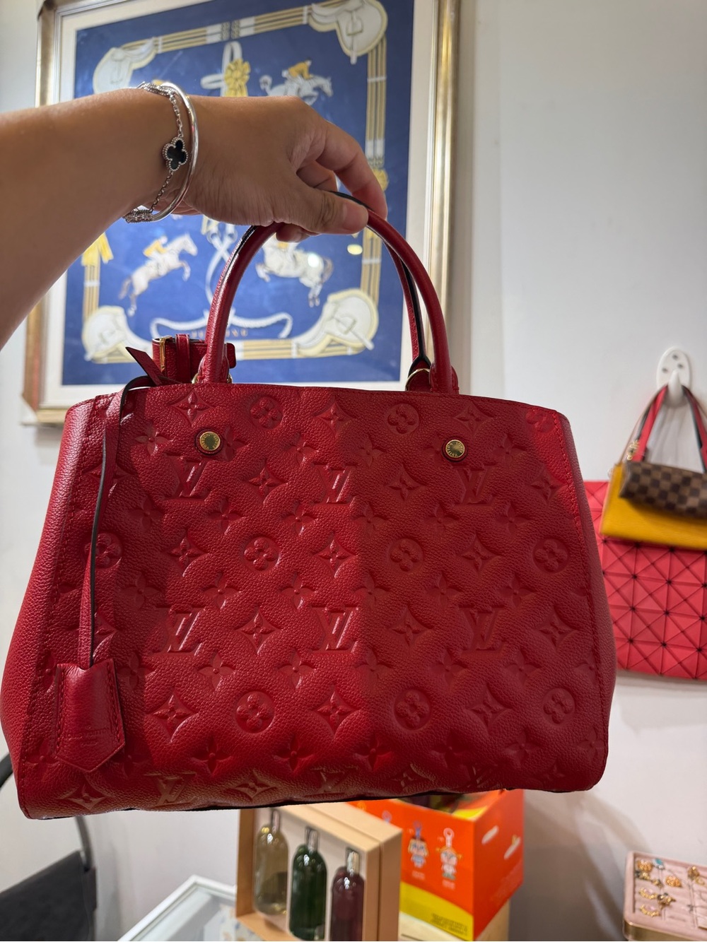 Louis Vuitton Red Embossed Monogram Satchel